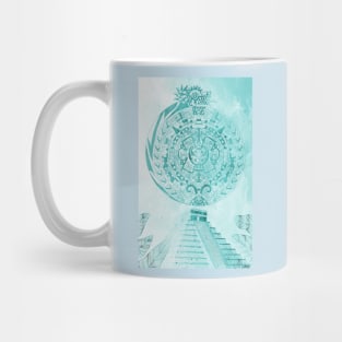 the aztec calendar in dragon quetzalcoatl blue sky Mug